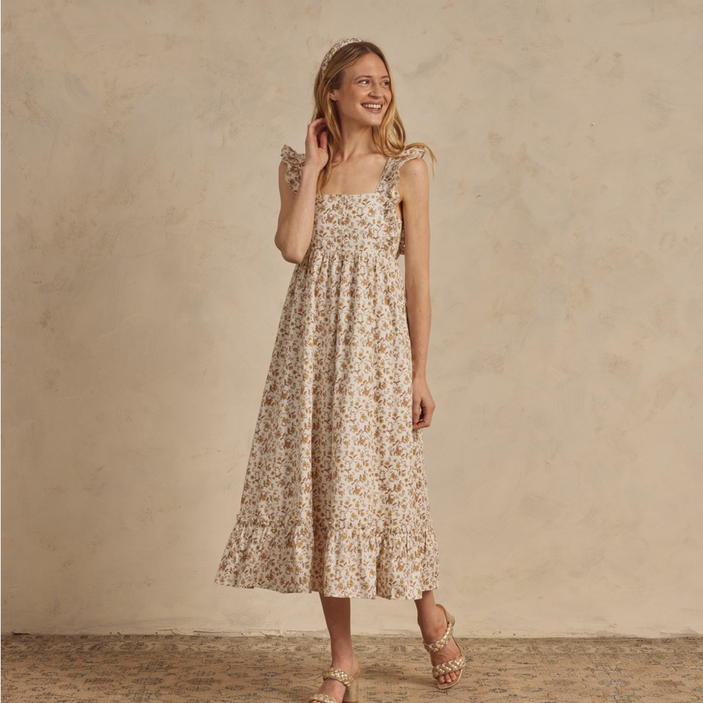 Rylee + Cru Cream Floral Ruffle Strap Midi Dress